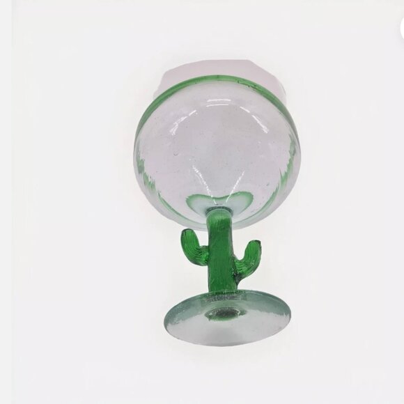 Handblown Mexican Margarita Green Rim Bubble Glass Cactus Stem - Picture 7 of 8